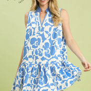 Floral Sleeveless Tiered Dress with Collar