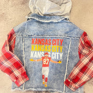 Kansas City+Kelce Plaid Sleeves Denim Jacket