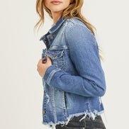Frayed Hem Washed Jean Jacket