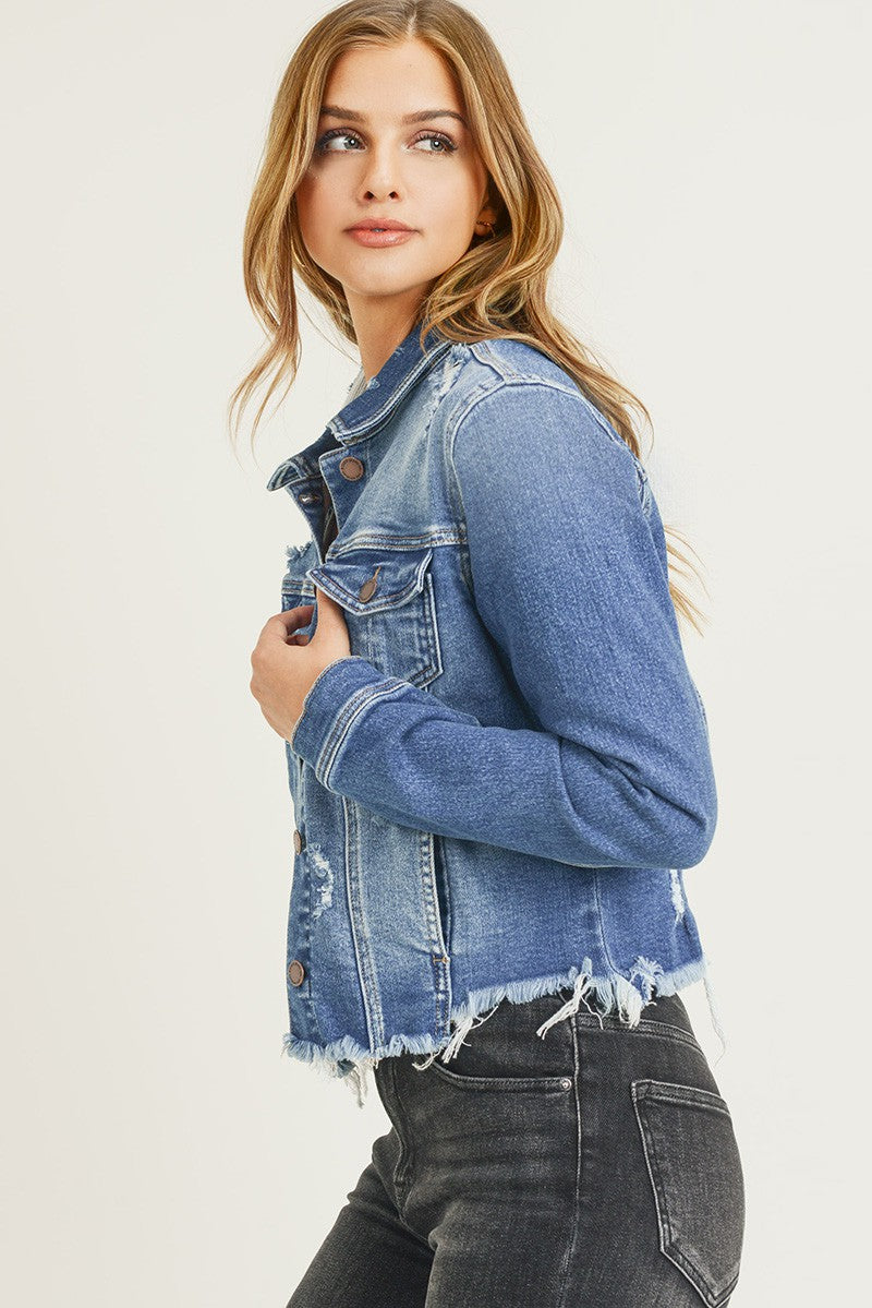 Frayed Hem Washed Jean Jacket