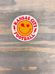 KC Football Smiley Face Iron-On Patch