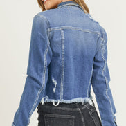 Frayed Hem Washed Jean Jacket
