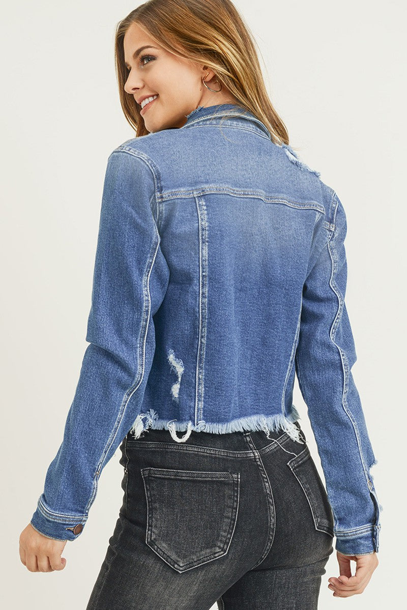 Frayed Hem Washed Jean Jacket