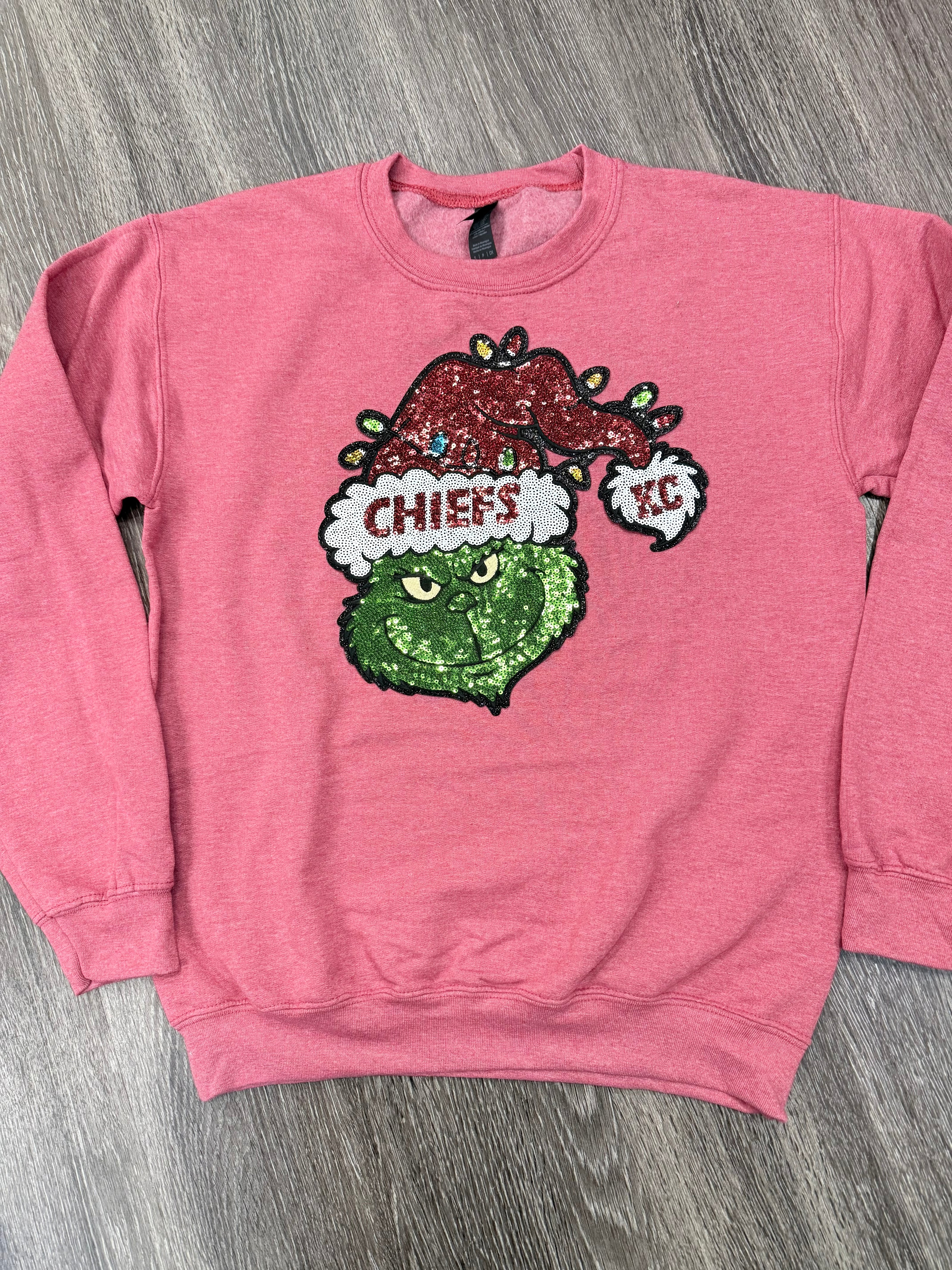 Sequin Holiday Grinch Chiefs Sweatshirt