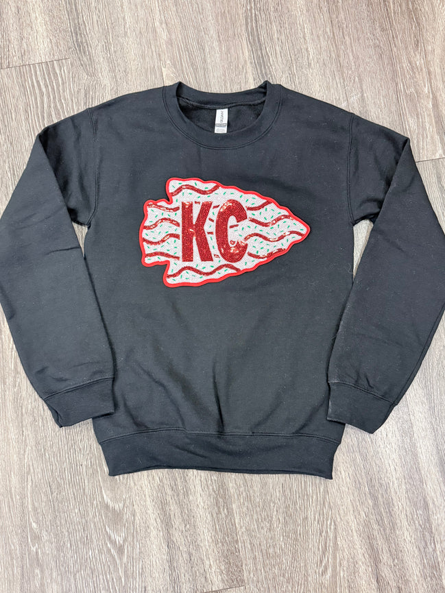 Sequin Holiday Arrowhead Cake Chiefs Sweatshirt