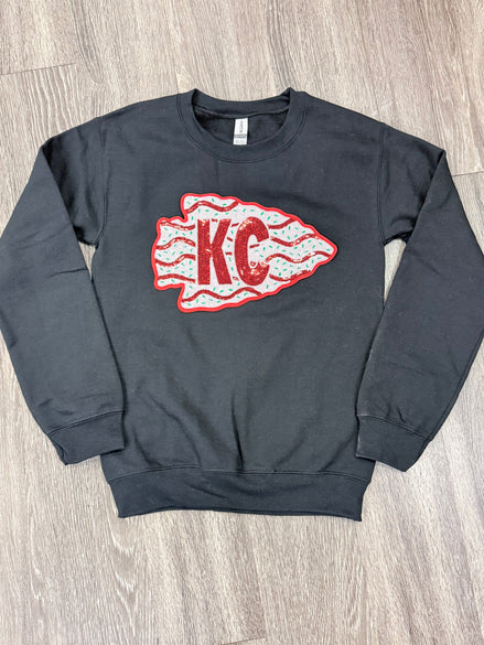 Sequin Holiday Arrowhead Cake Chiefs Sweatshirt