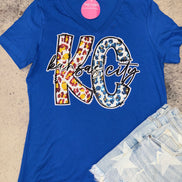 KC Leopard Combo Chiefs Royals V-Neck Tee w/Sequin Patch