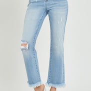 Demi High Rise Crop Bootcut Frayed Risen Denim Jeans