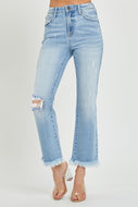 Demi High Rise Crop Bootcut Frayed Risen Denim Jeans