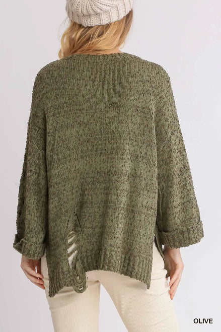 Olive Distressed Sweater