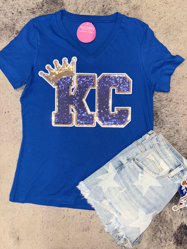 KC Crown Royals V-Neck Tee w/Sequin Patch