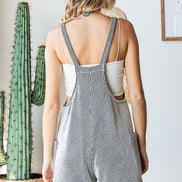 Ribbed Shorts Jumpsuit with Large Front Pockets