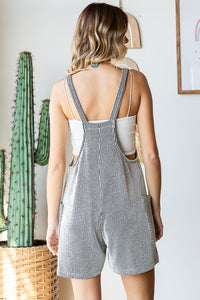 Ribbed Shorts Jumpsuit with Large Front Pockets
