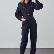 Long Sleeve Denim Jumpsuit