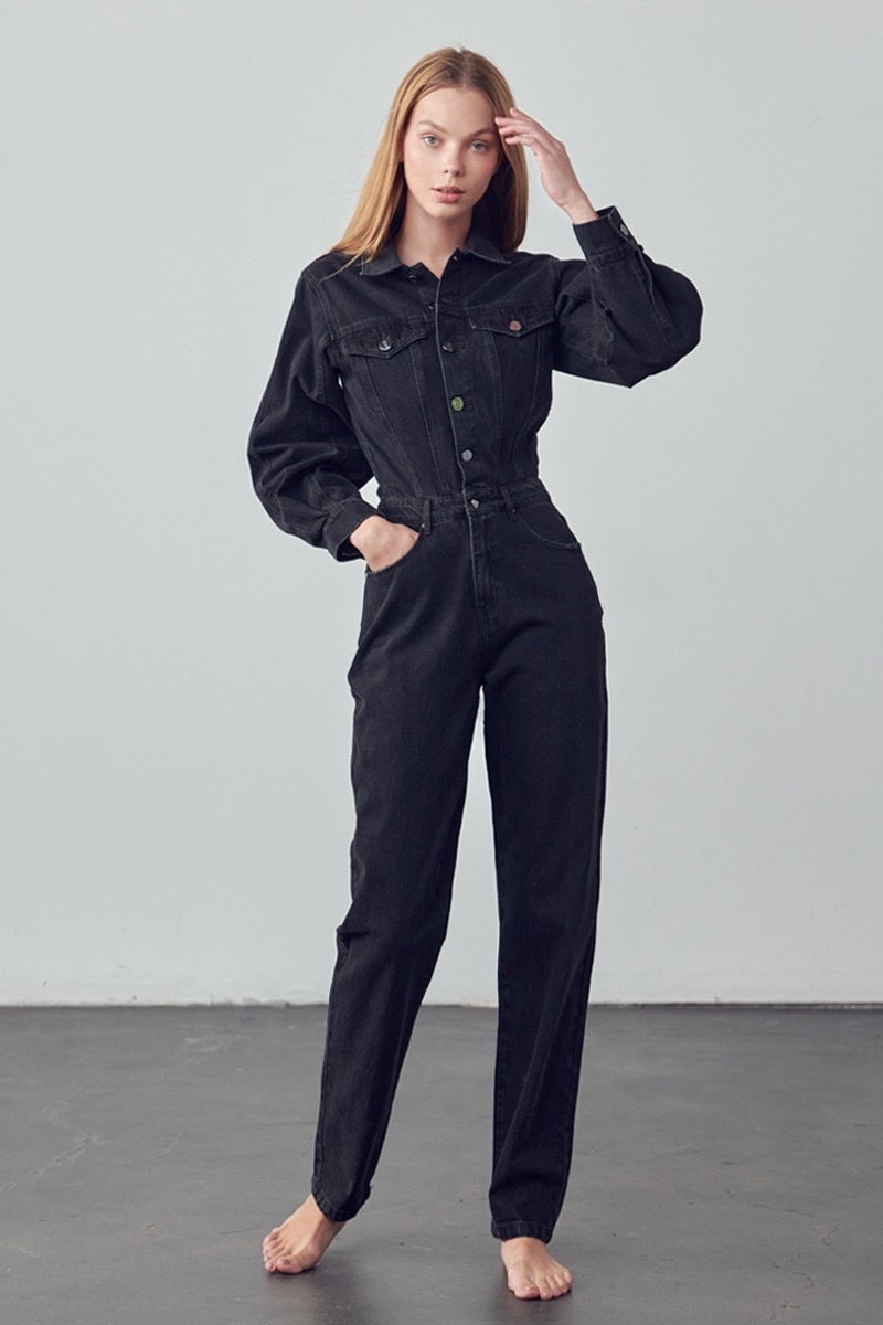 Long Sleeve Denim Jumpsuit