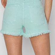 RISEN Mid Rise Frayed Hem Shorts
