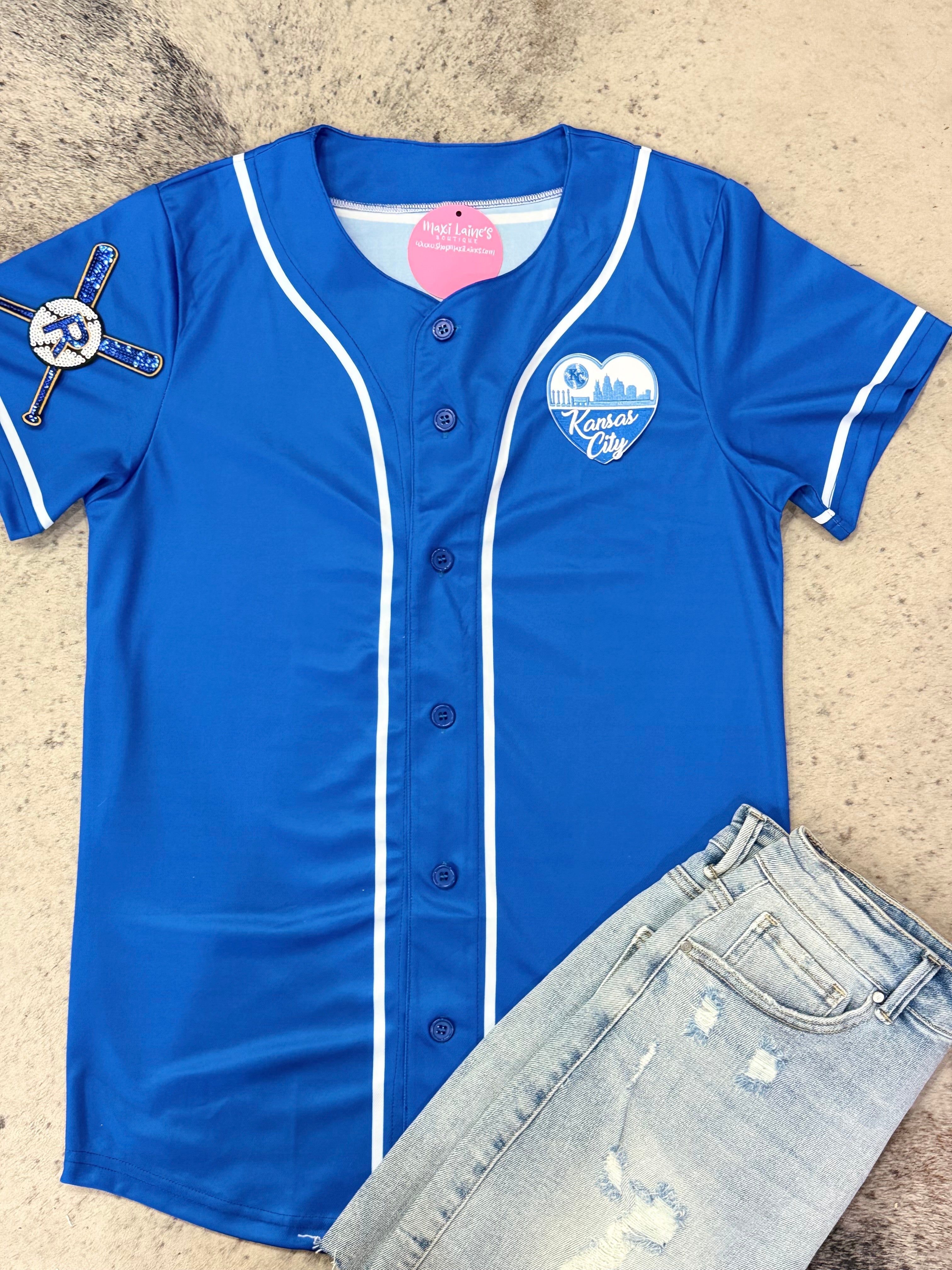 KC Has Heart Royals Baseball Jersey w/Chenille Leopard KC