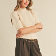 Short Sleeve Sweater with Mock Neck
