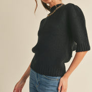 Short Sleeve Sweater with Mock Neck