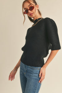 Short Sleeve Sweater with Mock Neck