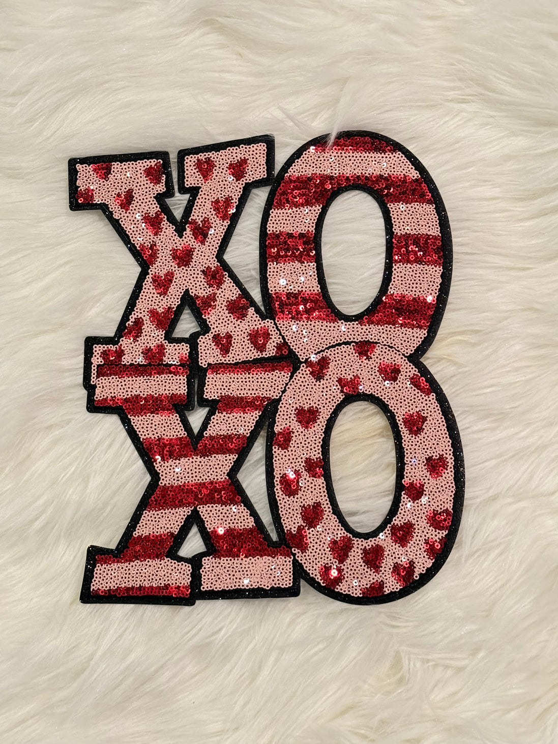 XOXO Stripes/Hearts Sequin and Chenille X-Large Patch (Valentine’s Collection)