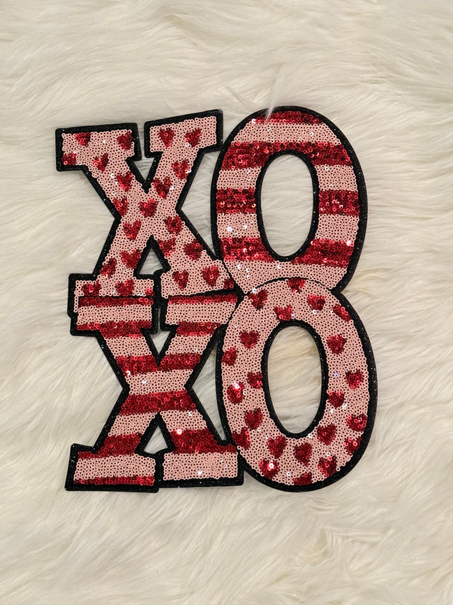 XOXO Stripes/Hearts Sequin and Chenille X-Large Patch (Valentine’s Collection)