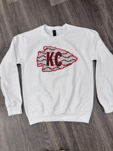 Load image into Gallery viewer, Sequin Holiday Arrowhead Cake Chiefs Sweatshirt
