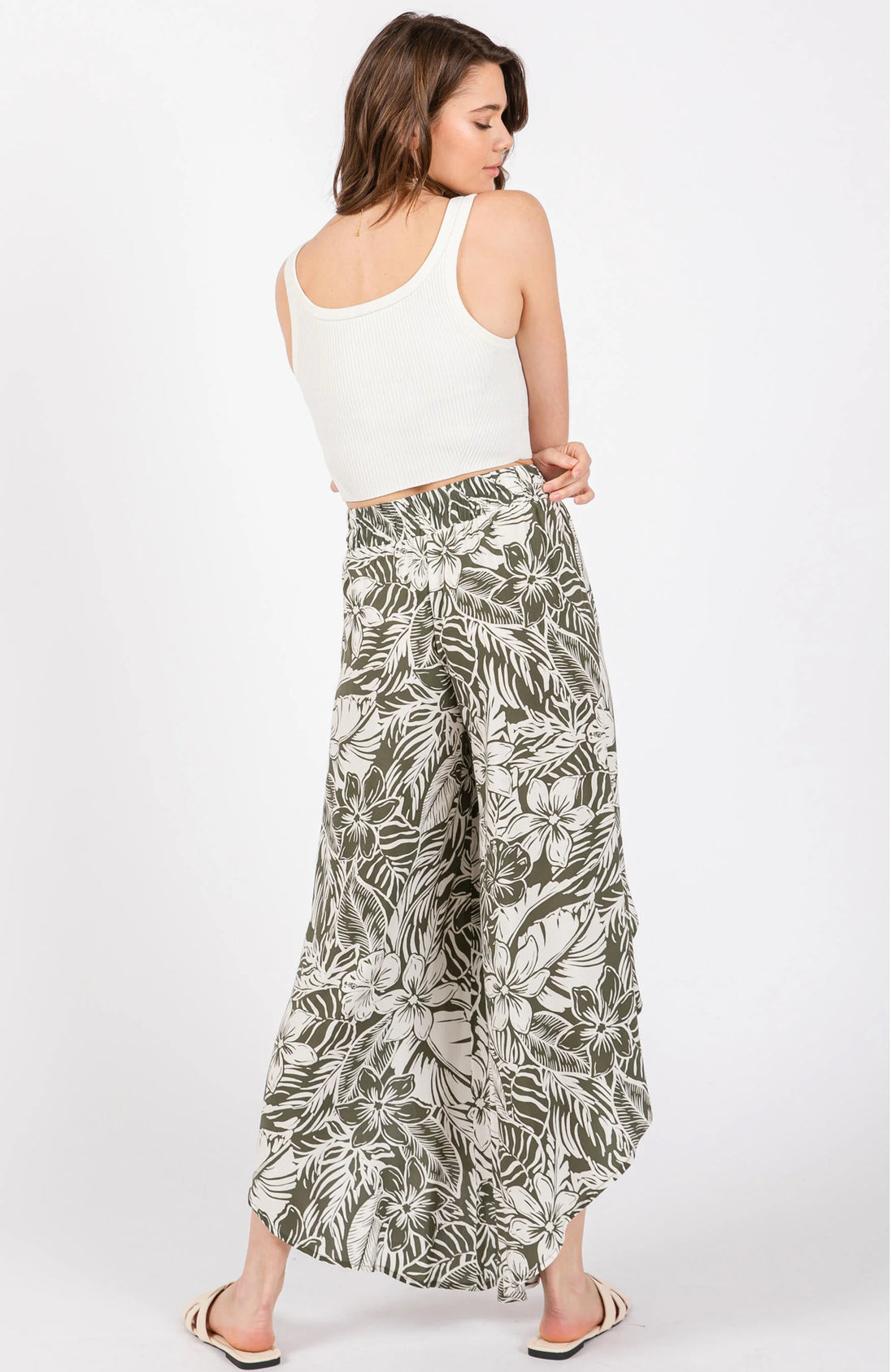 Overlap Front Split Thigh Pants (Green)
