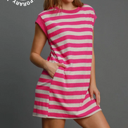 Sleeveless Striped Towel Dress (Pink)