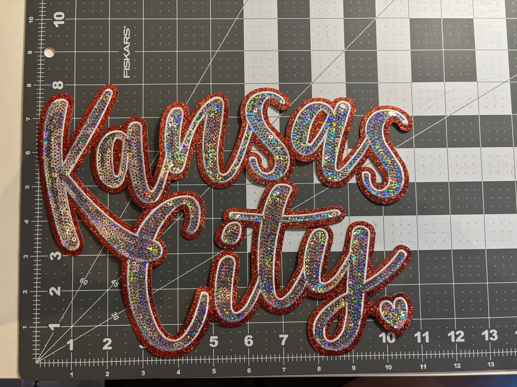 Kansas City - Red Outline with Silver Sequin X-Large Patch