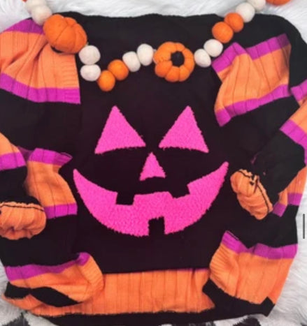 Pink Pumpkin Face Fluffy Halloween Patch