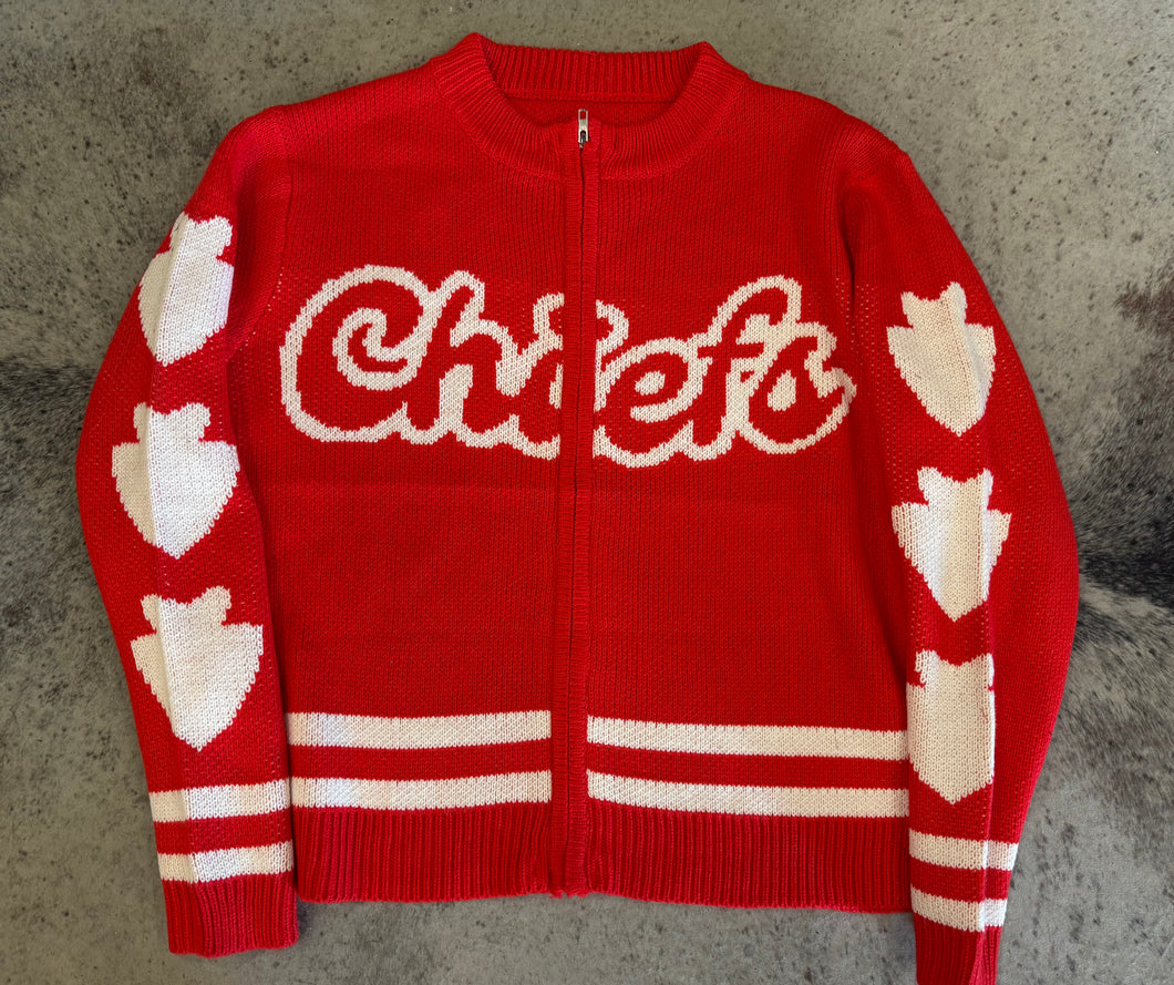 Zip-Up Chiefs Sweater (Red and White)