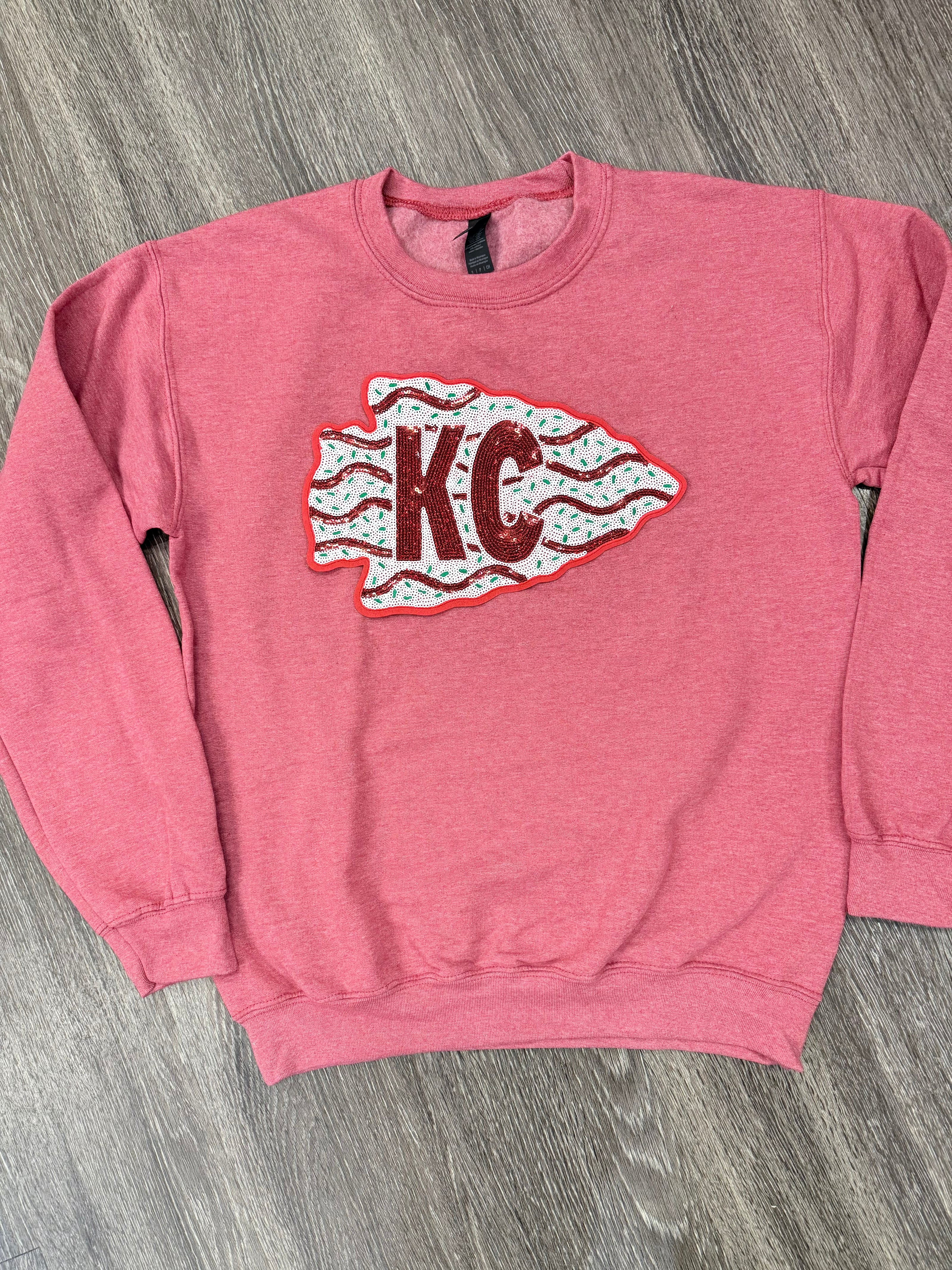 Sequin Holiday Arrowhead Cake Chiefs Sweatshirt