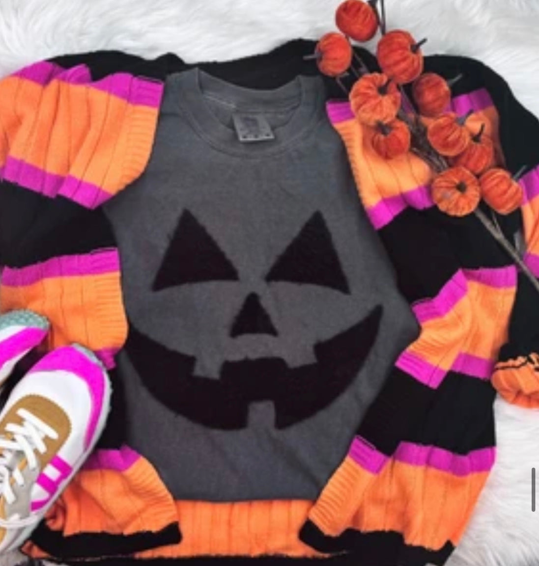 Black Pumpkin Face Fluffy Halloween Patch