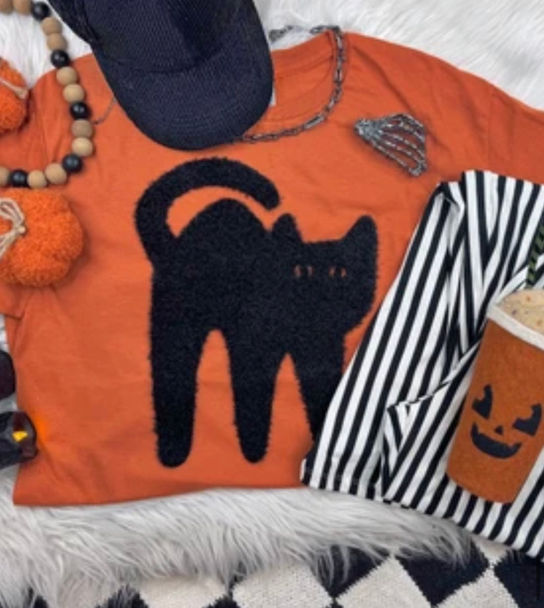Black Cat Fluffy Halloween Patch