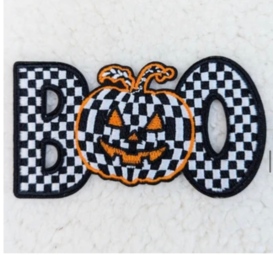 Checkered Boo Embroidered Halloween Patch