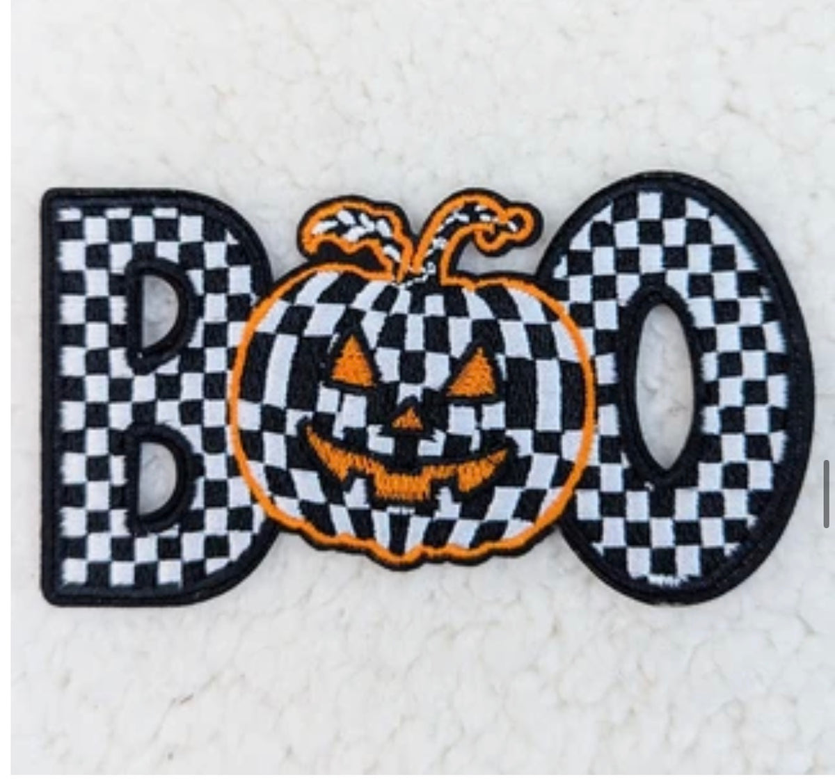 Checkered Boo Embroidered Halloween Patch