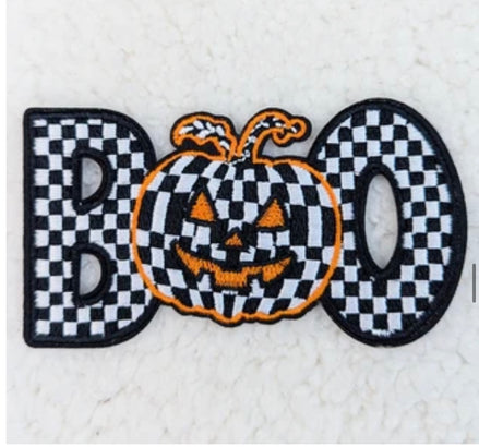 Checkered Boo Embroidered Halloween Patch