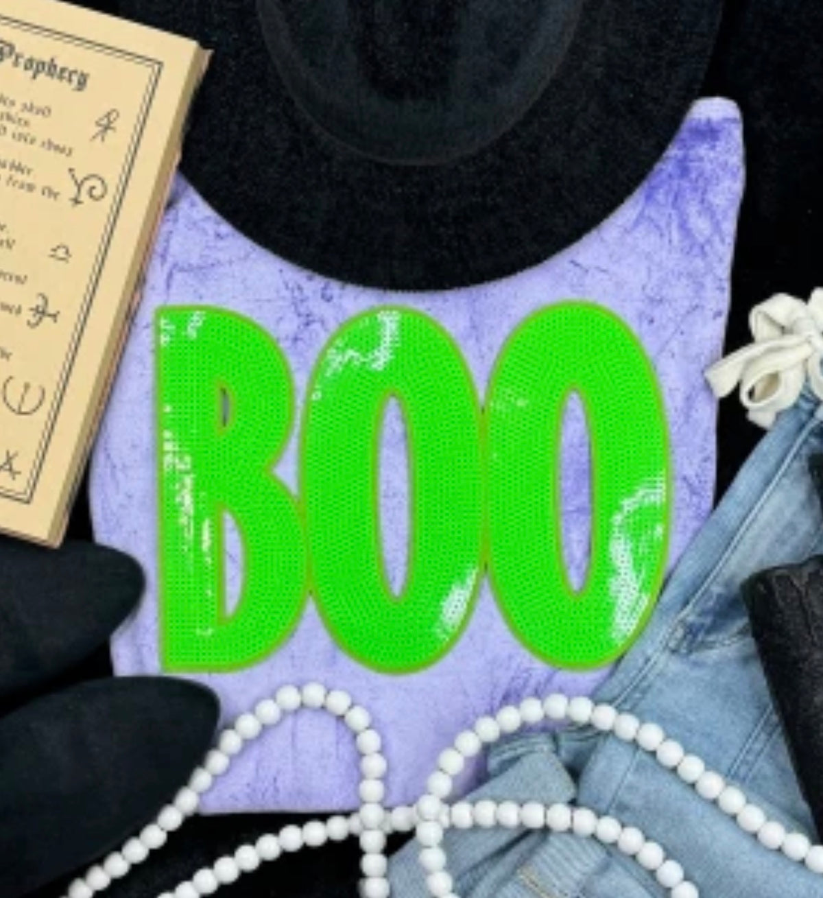 BOO Sequin Halloween Patch (green)