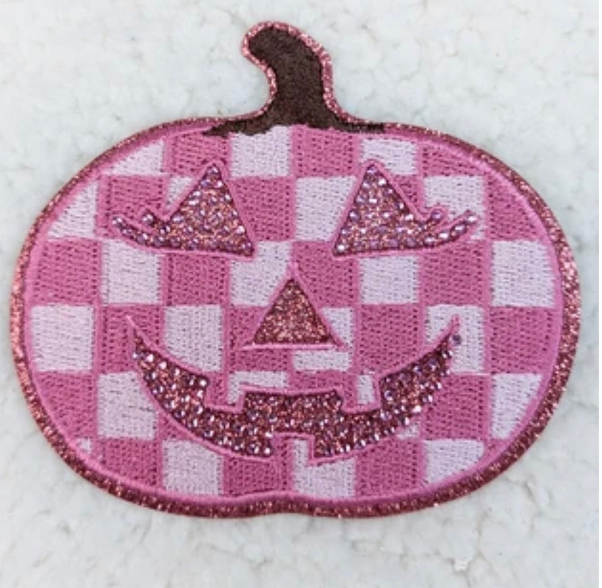 Checkered Pink Pumpkin Embroidered Halloween Patch