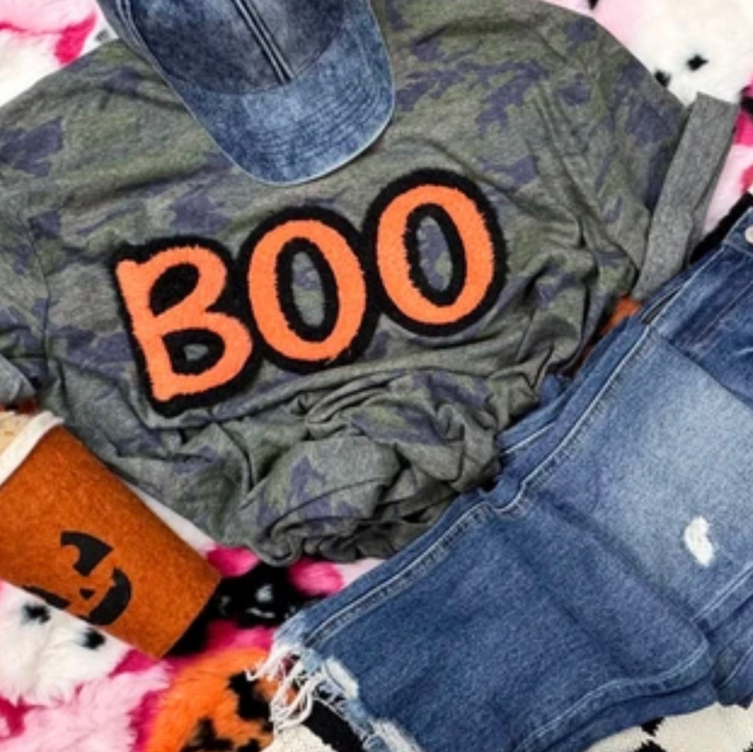 Boo Orange with Black Outline Fluffy Halloween Patch
