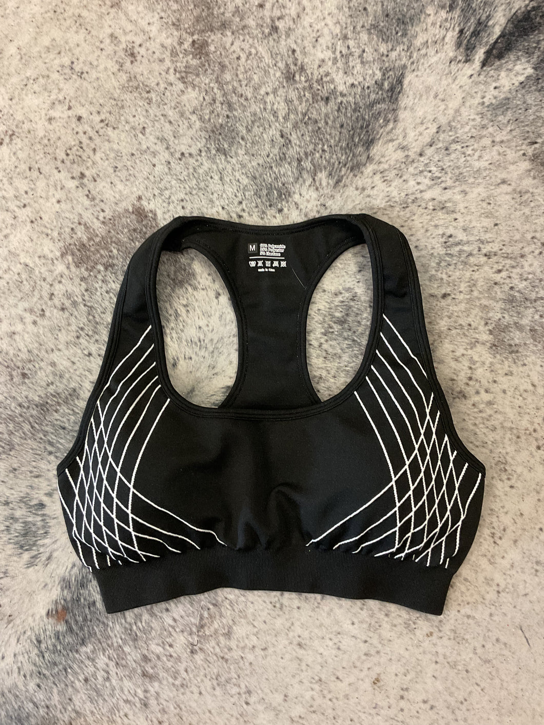 Black & White Striped Sports Bra