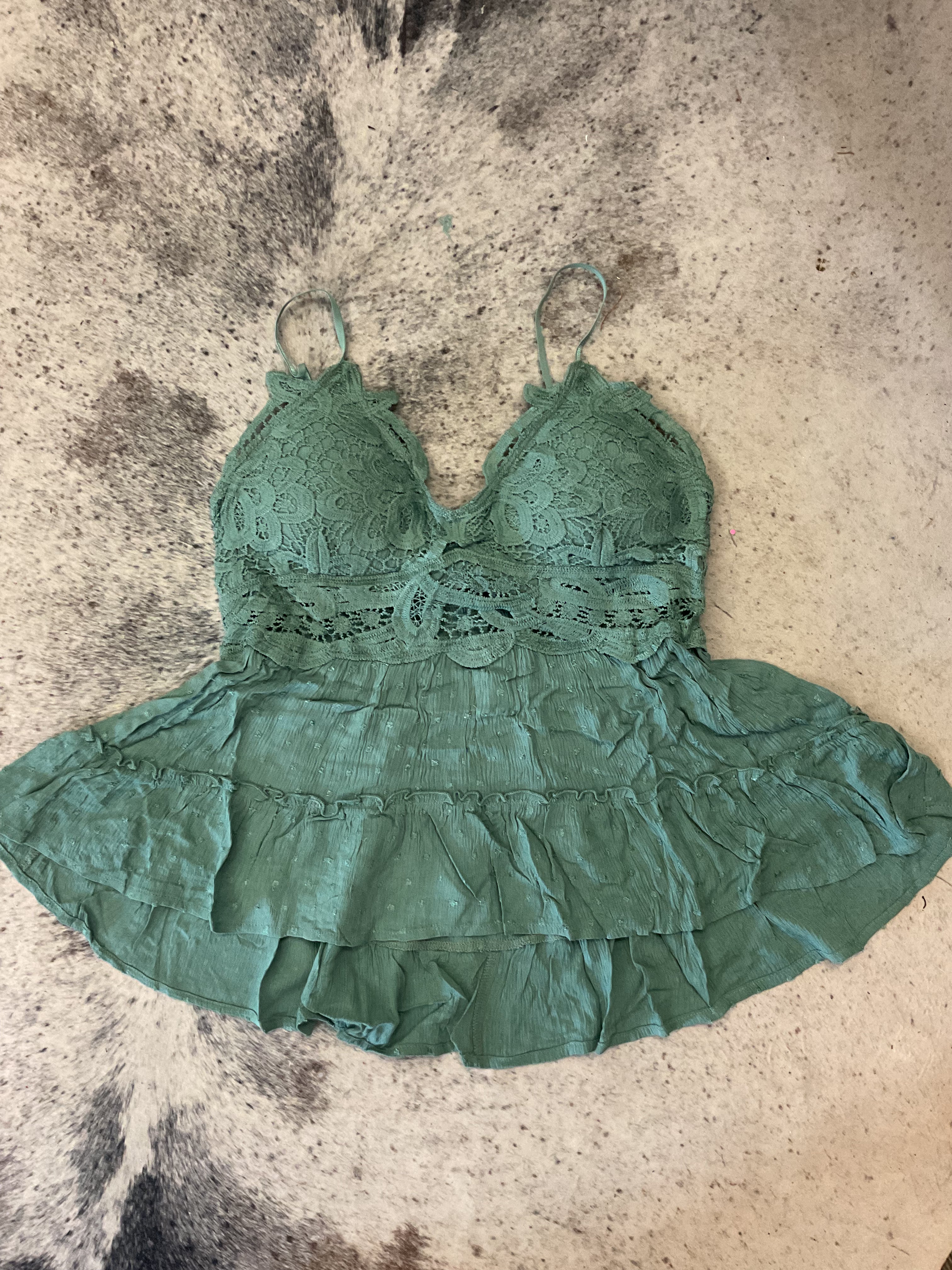 Crochet and Lace Top with Ruffled Bottom