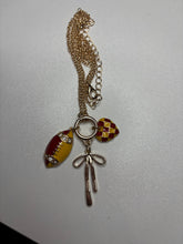 Load image into Gallery viewer, Chiefs Gold Necklace w/ Football, Heart, &amp; Bow
