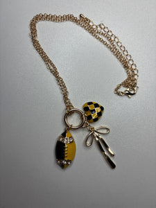 Black and Gold Necklace w/ Football, Heart, & Bow