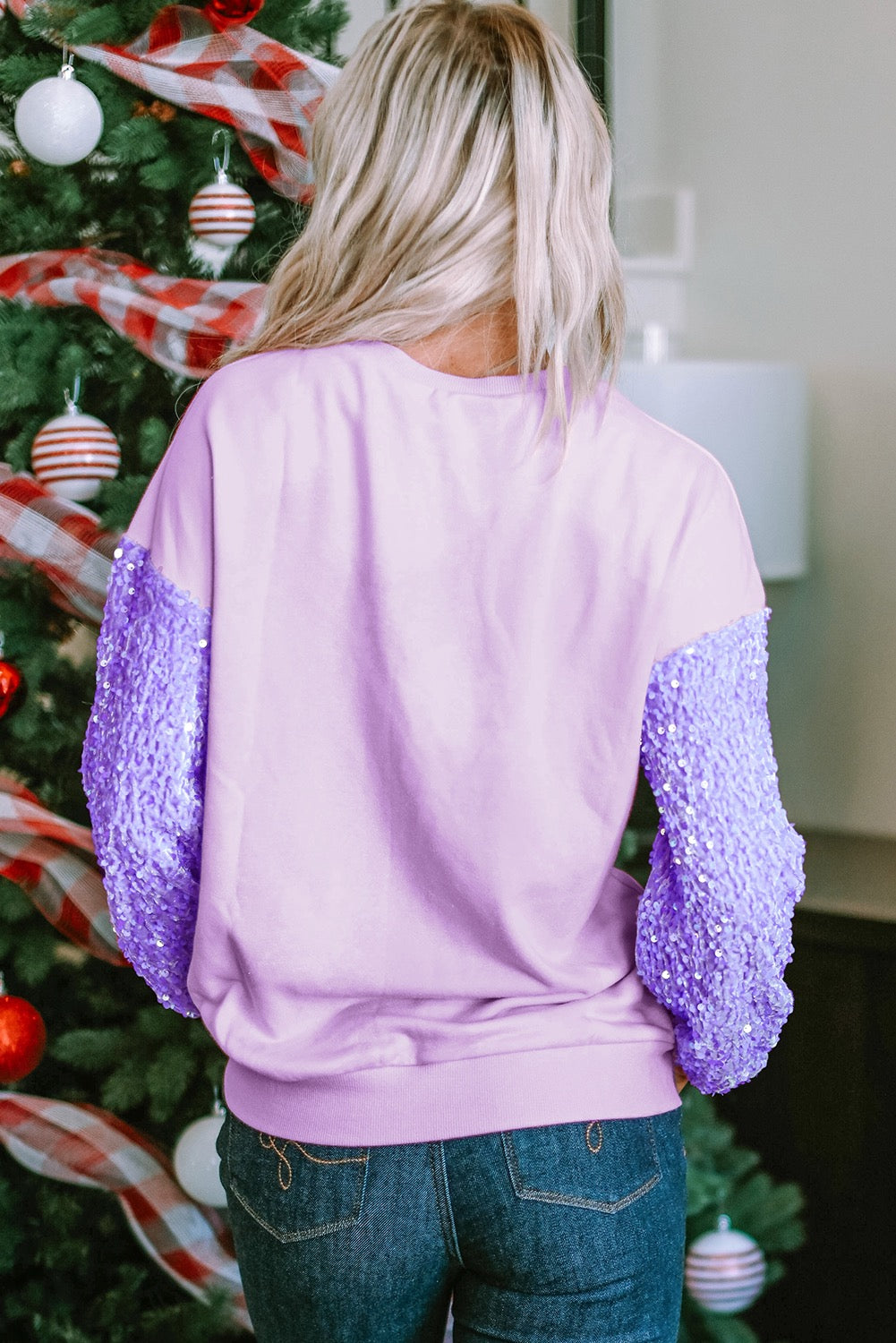 Sequin Sleeve Long Sleeve Top