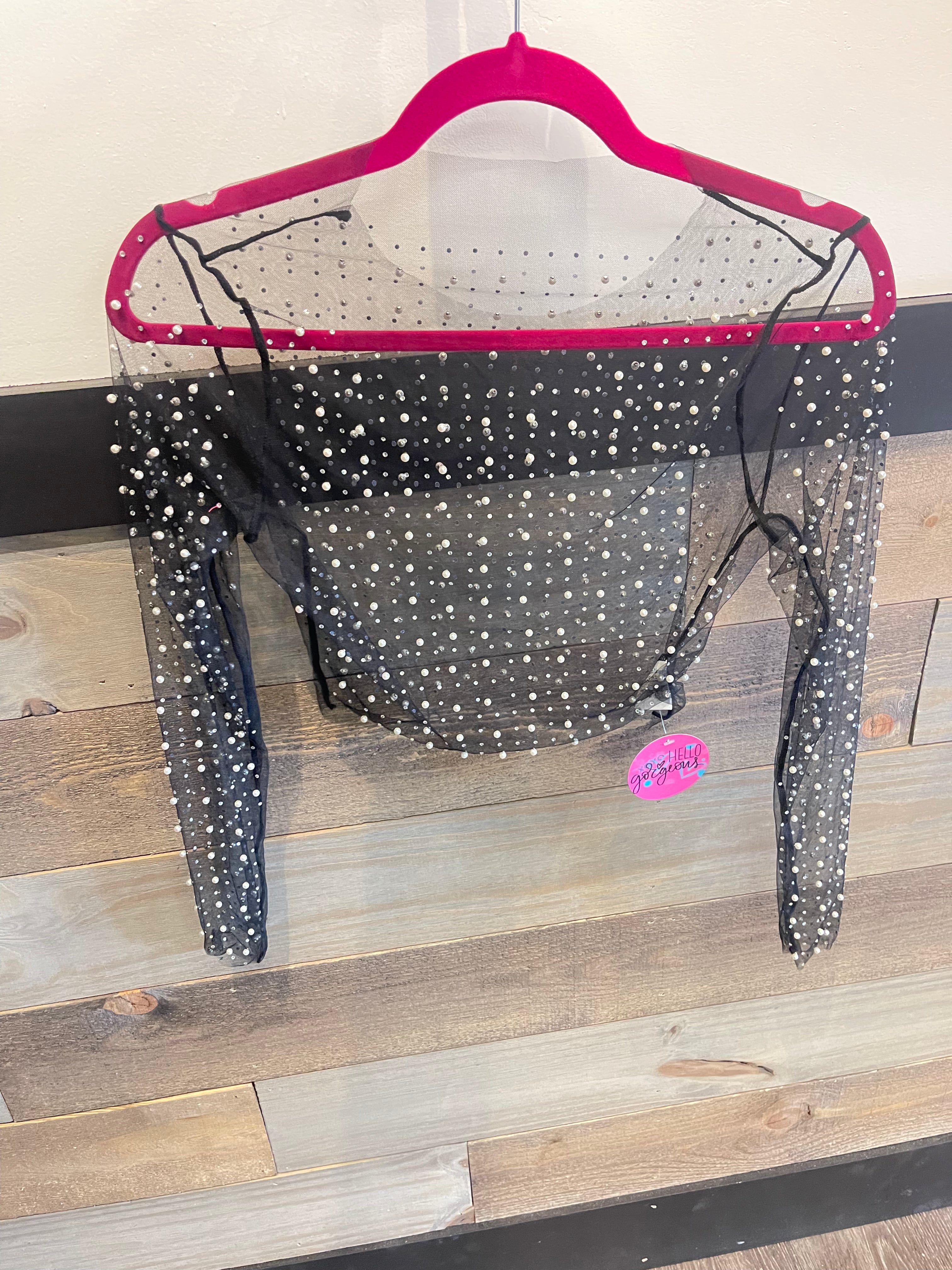 Mesh Pearl and Rhinestone Top