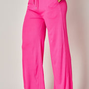 Stretchy Ribbed Drawstring Wide Leg Pants