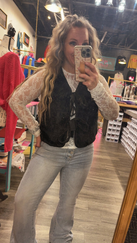 Reversible Tie-Front Fuzzy Vest