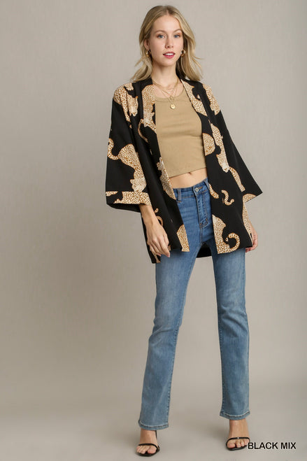 Cheetah Open Front Kimono (Black)